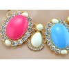 New European Style golden link chain clear rhinestone flower resin gem drop choker Necklace N-3013