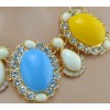 New European Style golden link chain clear rhinestone flower resin gem drop choker Necklace N-3013