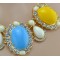 New European Style golden link chain clear rhinestone flower resin gem drop choker Necklace N-3013