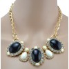New European Style golden link chain clear rhinestone flower resin gem drop choker Necklace N-3013