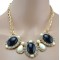 New European Style golden link chain clear rhinestone flower resin gem drop choker Necklace N-3013