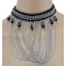 Gothic Black Ribbon choker chain silver/gold metal tassels choker acrylic drop Necklace adjustable N-1607