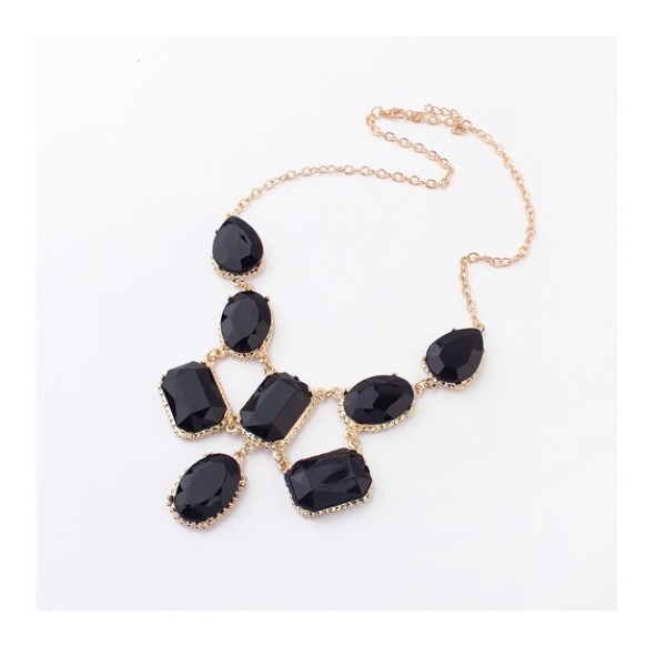New Arrival European Style Gold Plated Black Resin Gem Drop Choker Necklace N-3014