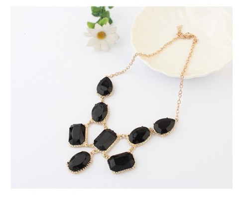 New Arrival European Style Gold Plated Black Resin Gem Drop Choker Necklace N-3014