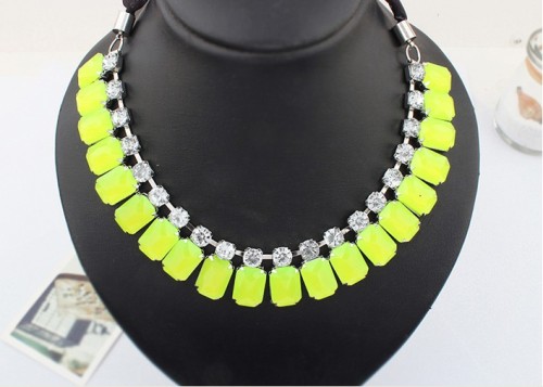 New Korean Style Ribbon Chain Candy Color Resin Crystal Choker Necklace N-3015