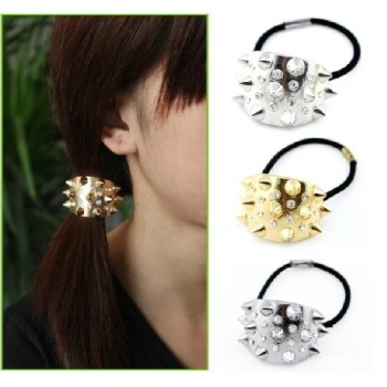 New Fashion European Punk Style Gold Plated Clear Rhienstone Rivet Hair Band F-0096