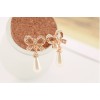 New Fashion Korean Style Gold Plated Boweknot Rhinestone Pearl Drop Ear Stud Earrings E-1686