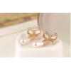 New Fashion Korean Style Gold Plated Boweknot Rhinestone Pearl Drop Ear Stud Earrings E-1686