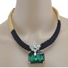 New Fashion Gold Plated Ribbon Chain Clear Green Grey Crystal Choker Necklace N-3016