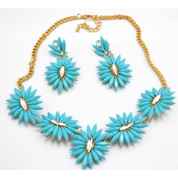 New Arrival European Style Gold Plated Colorful Acrylic Crystal Flower Choker Necklace Earring Set N-3018