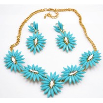 New Arrival European Style Gold Plated Colorful Acrylic Crystal Flower Choker Necklace Earring Set N-3018