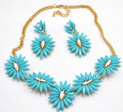 New Arrival European Style Gold Plated Colorful Acrylic Crystal Flower Choker Necklace Earring Set N-3018