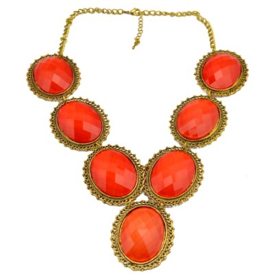 New Fashion vintage gold alloy hollow out flower resin gem choker Necklace N-3022
