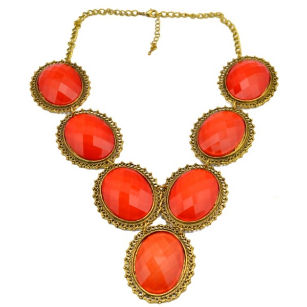 New Fashion vintage gold alloy hollow out flower resin gem choker Necklace N-3022