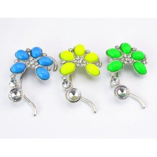 New Fashion Charming Silver Plated Alloy 3 Colors Option Resin Gem Crystal Flower Ear Cuff Earring E-2094