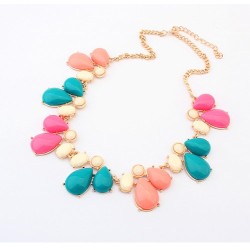 New Arrival Korean Style Gold Plated Alloy Colorful Resin Drop Choker Necklace For Summer N-3027