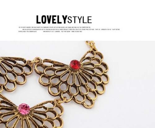 Europe Vintage Style multilayer geometry hollow out flower rhinestone necklace N-1892