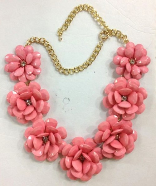 Europe Style gold plated chain big resin flower rhinestone necklace N-3028