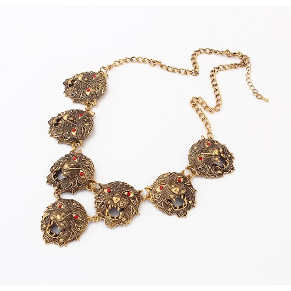 Europe Style Vintage gold alloy red rhinestone leopard tiger necklace N-3407