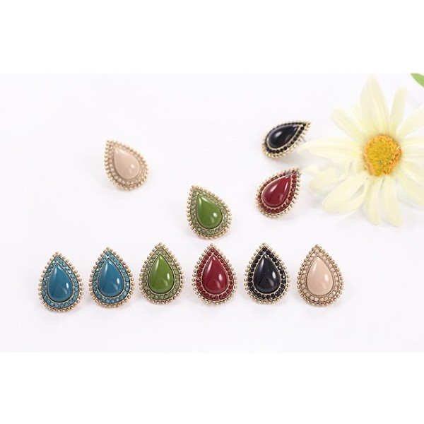 New Fashion Korean Style Gold Plated Alloy 5 Colors Resin Gem Square Drop Ear Stud Earrings E-2096