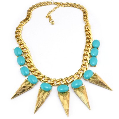 New Arrival European Style Gold Plated link Chain resin gems solid geometer triangle rivets choker Necklace N-3030