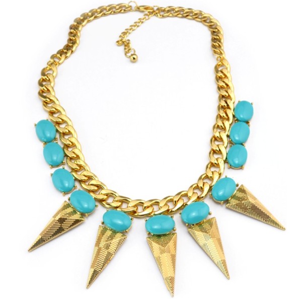 New Arrival European Style Gold Plated link Chain resin gems solid geometer triangle rivets choker Necklace N-3030