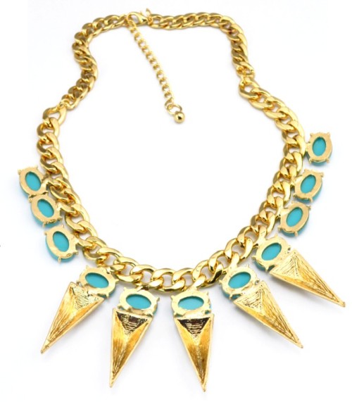New Arrival European Style Gold Plated link Chain resin gems solid geometer triangle rivets choker Necklace N-3030