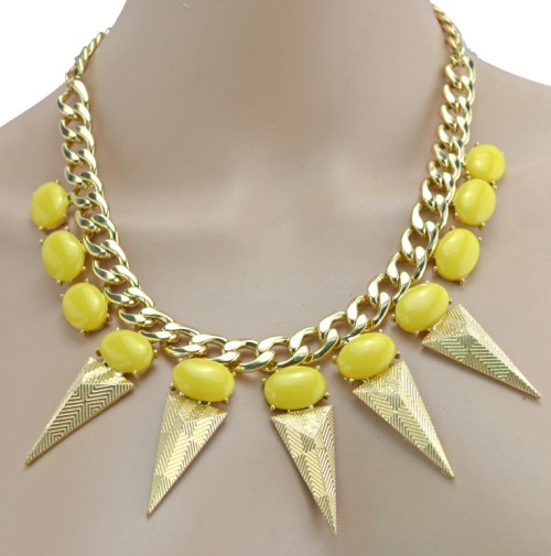 New Arrival European Style Gold Plated link Chain resin gems solid geometer triangle rivets choker Necklace N-3030