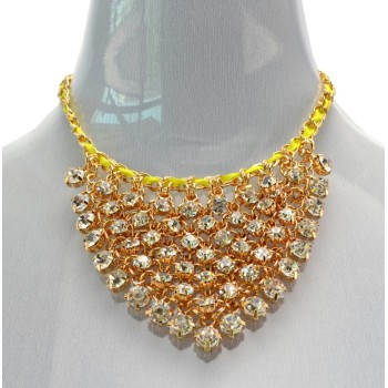 New Arrival European Style Gold Plated silk clear zircon handmade choker  Necklace N-3033