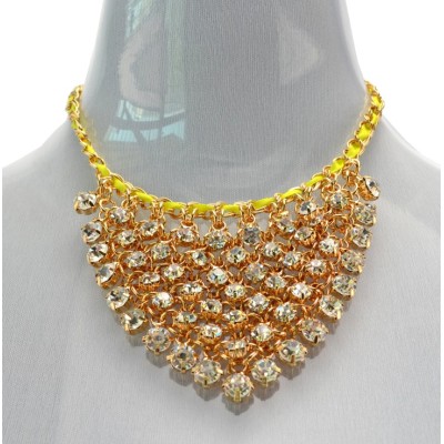 New Arrival European Style Gold Plated silk clear zircon handmade choker  Necklace N-3033