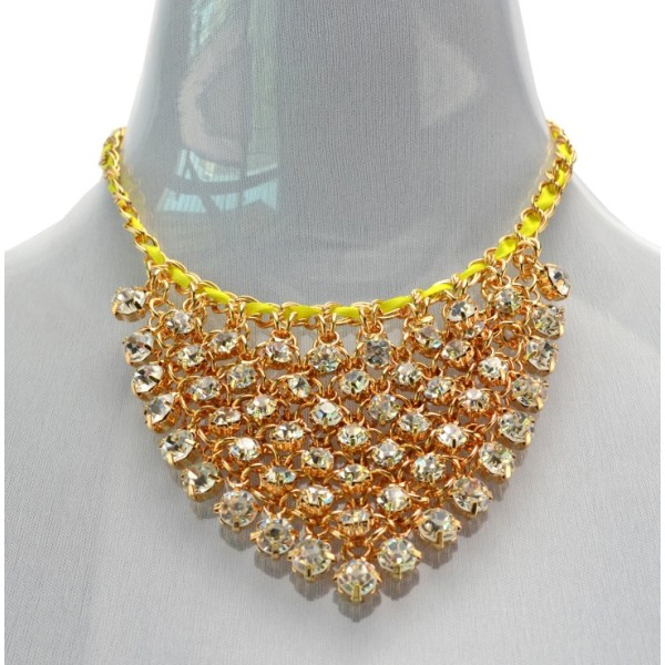 New Arrival European Style Gold Plated silk clear zircon handmade choker  Necklace N-3033