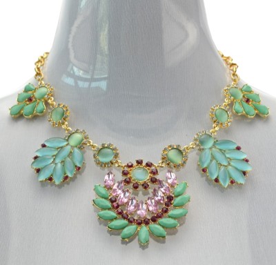 New Arrival  Bohemia Style Gold Plated rhinestone crystal gem opal leaves flower Necklace N-3032