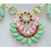 New Arrival  Bohemia Style Gold Plated rhinestone crystal gem opal leaves flower Necklace N-3032