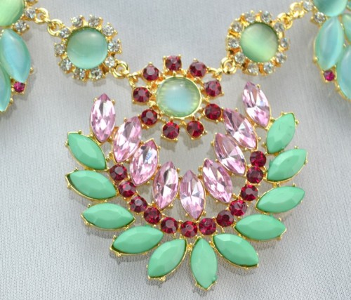 New Arrival  Bohemia Style Gold Plated rhinestone crystal gem opal leaves flower Necklace N-3032