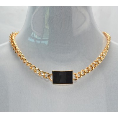 New Fashion European Gold Plated Alloy Link Chain Pink/Black Enamel Geometry Choker Necklace Bracelet Set S-0069