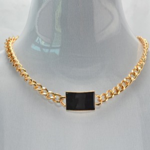 New Fashion European Gold Plated Alloy Link Chain Pink/Black Enamel Geometry Choker Necklace Bracelet Set S-0069