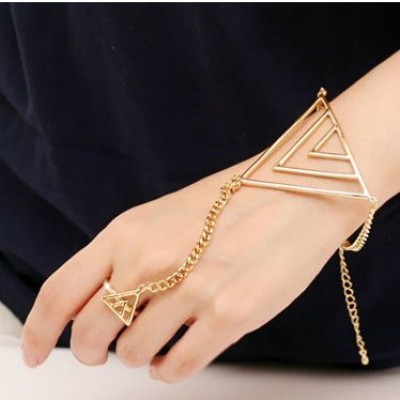 New Korean Style Gold/Silver Plated Alloy Hollow Out Triangle Ring Bracelet Set B-0303