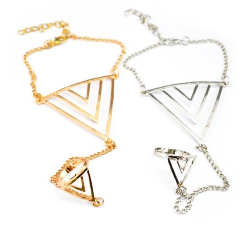 New Korean Style Gold/Silver Plated Alloy Hollow Out Triangle Ring Bracelet Set B-0303