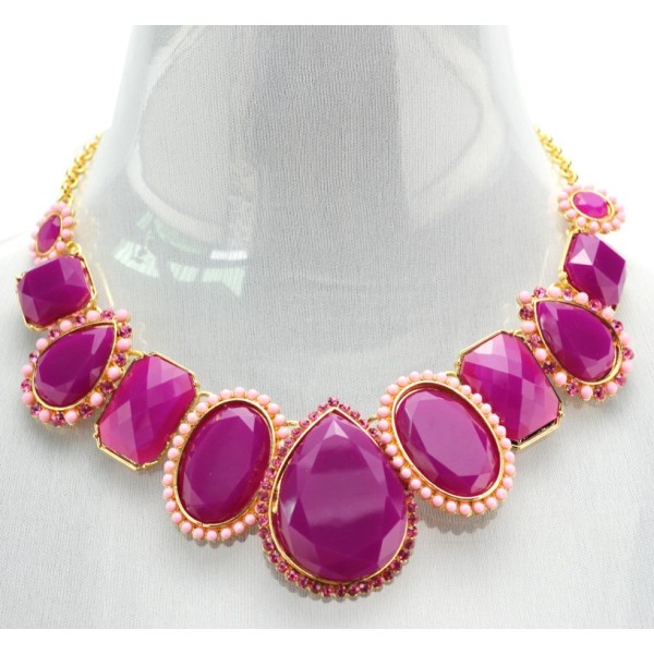 New Fashion European Style Gold Plated Alloy resin gem rhinestone beads drop choker Necklace N-3034