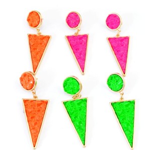 New Fashion Gold Plated Alloy Candy Color Enamel Round Triangle Ear Stud Earrings E-2099