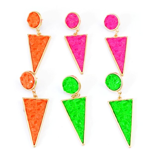 New Fashion Gold Plated Alloy Candy Color Enamel Round Triangle Ear Stud Earrings E-2099