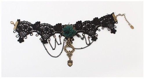 New Gothic Vintage Style Bronze Alloy Black Lace Flower Acrylic Size Adjustable Ring Bracelet Necklace S-0074