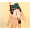 New Gothic Vintage Style Bronze Alloy Black Lace Flower Acrylic Size Adjustable Ring Bracelet Necklace S-0074