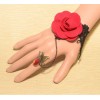 Hot Sale European Gothic Vintage Style Bronze Alloy Blace Lace Red Rose Crystal Butterfly Ring Bracelet Necklace Set S-0073