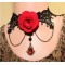 Hot Sale European Gothic Vintage Style Bronze Alloy Blace Lace Red Rose Crystal Butterfly Ring Bracelet Necklace Set S-0073