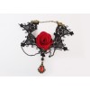 Hot Sale European Gothic Vintage Style Bronze Alloy Blace Lace Red Rose Crystal Butterfly Ring Bracelet Necklace Set S-0073