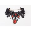 New Gothic Vintage Style Bronze Alloy Hollow Out Black Lace Flower Acrylic Red Gem Ring Bracelet Necklace Set S-0072