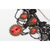 New Gothic Vintage Style Bronze Alloy Hollow Out Black Lace Flower Acrylic Red Gem Ring Bracelet Necklace Set S-0072