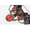 New Gothic Vintage Style Bronze Alloy Hollow Out Black Lace Flower Acrylic Red Gem Ring Bracelet Necklace Set S-0072