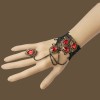 New Gothic Vintage Style Bronze Alloy Hollow Out Black Lace Flower Acrylic Red Gem Ring Bracelet Necklace Set S-0072